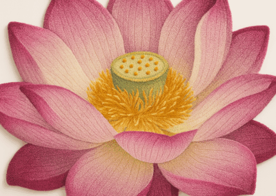 Tapis rond Lotus avec fleurs sculptées dans des couleurs vibrantes, pièce décorative sur mesure.